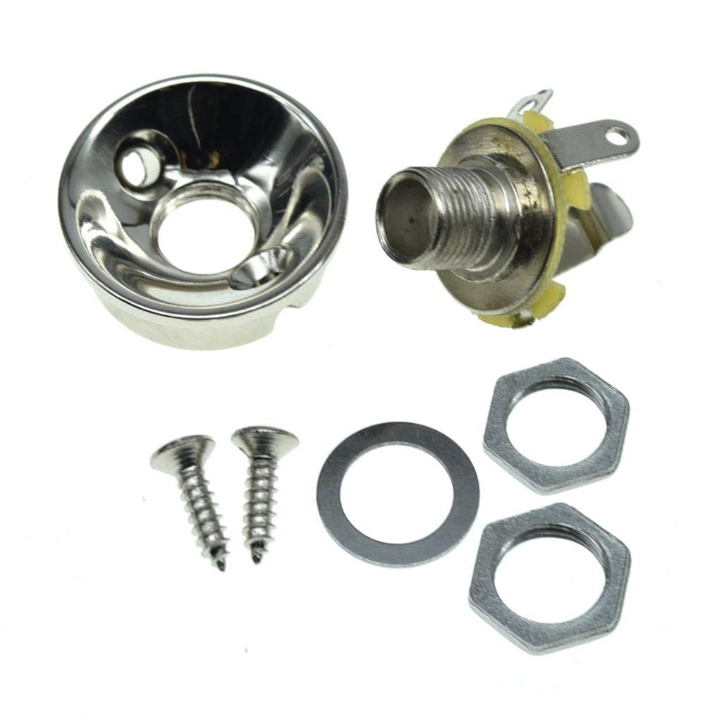 Dopro Nickel Electric Guitar Jackplate Metric Brass Electrosocket Jack Plate with Nickel Brass Mono Output Jack and Screws Fits